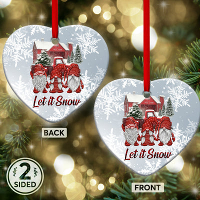 Gnome Red Truck Let It Snow Christmas - Heart Ornament - Owls Matrix LTD
