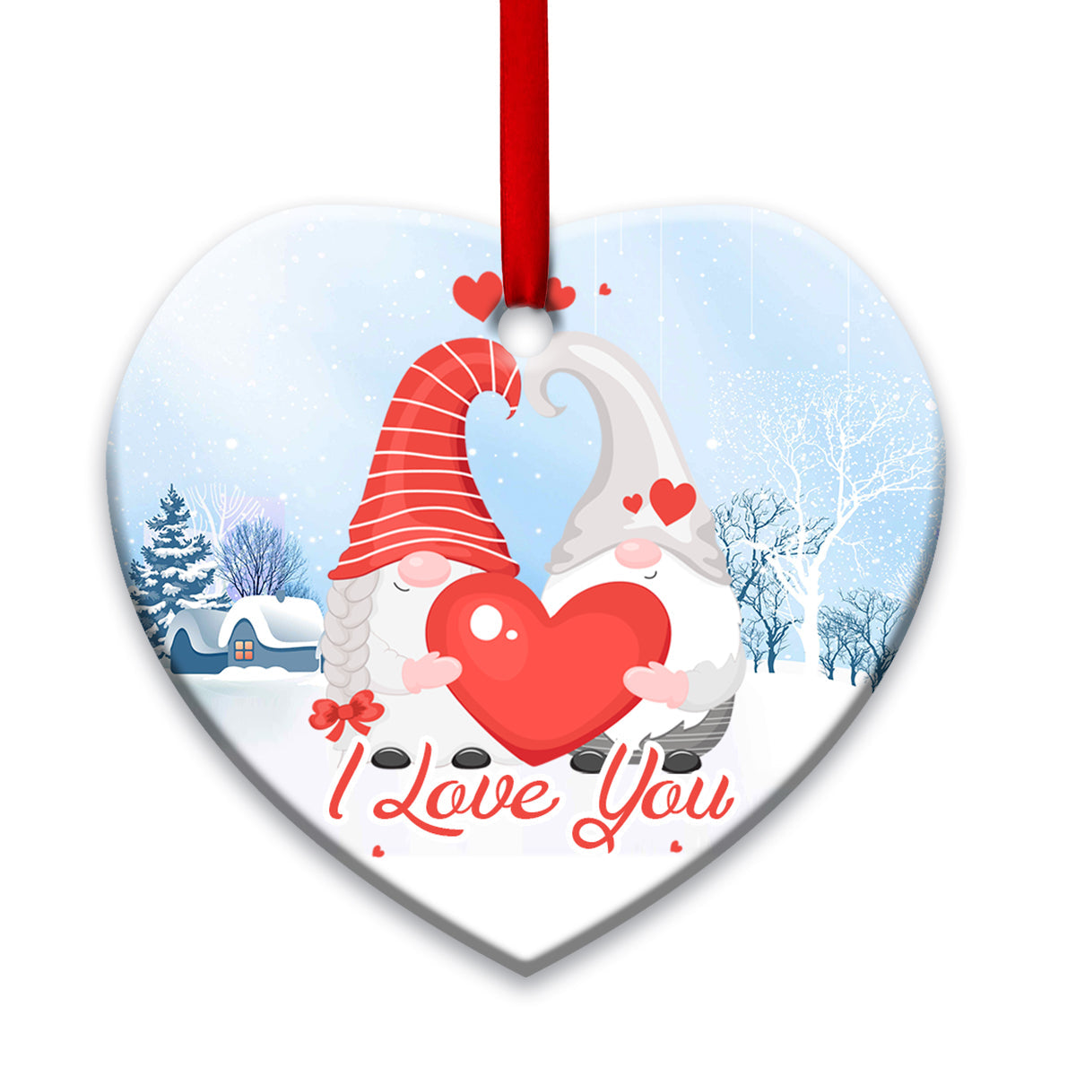Gnome Couple I Love You - Heart Ornament - Owls Matrix LTD