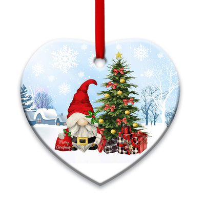 Gnome Santa Merry Christmas - Heart Ornament - Owls Matrix LTD