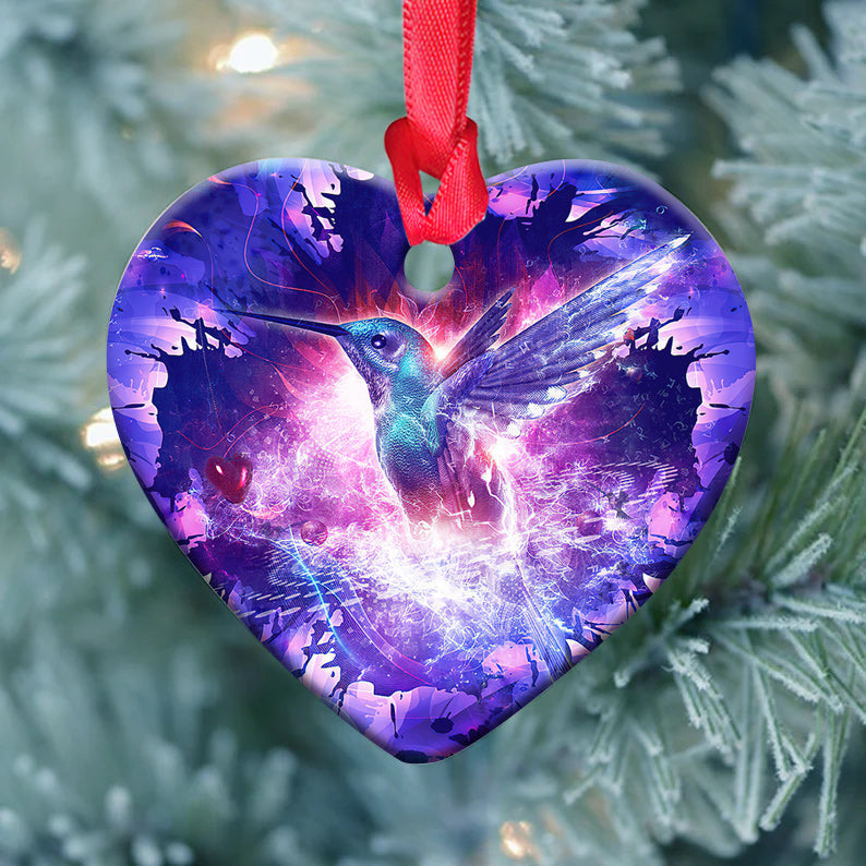Hummingbird Purple Magical So Cool - Heart Ornament - Owls Matrix LTD