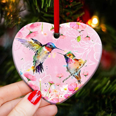 Hummingbird Couple Love Flower - Heart Ornament - Owls Matrix LTD