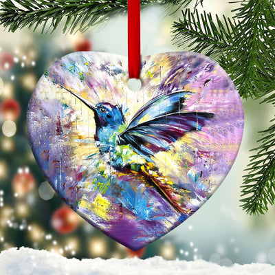 Hummingbird Colorful Love Forest - Heart Ornament - Owls Matrix LTD