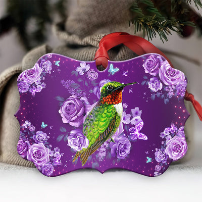 Hummingbird Purple And Flower - Horizontal Ornament - Owls Matrix LTD