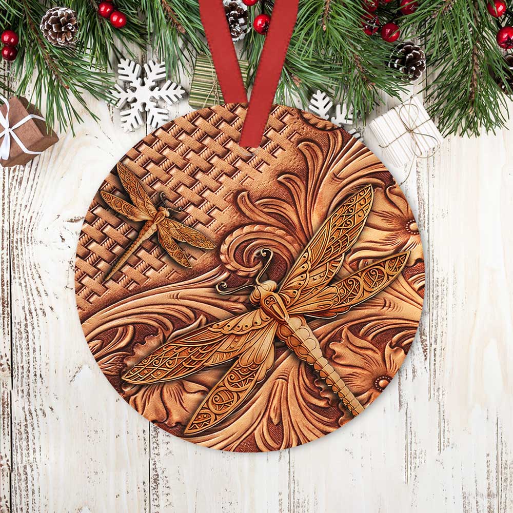 Dragonfly Wooden Vintage Style - Circle Ornament - Owls Matrix LTD