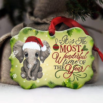 Elephant The Most Wonderful Time Of The Year - Horizontal Ornament - Owls Matrix LTD