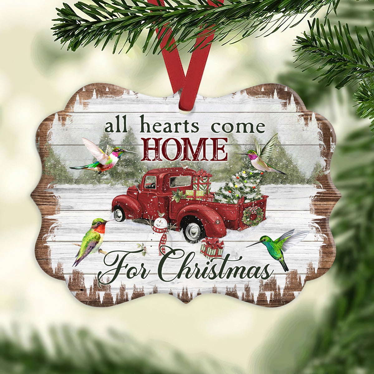 Hummingbird All Hearts Come Home For Christmas - Horizontal Ornament - Owls Matrix LTD