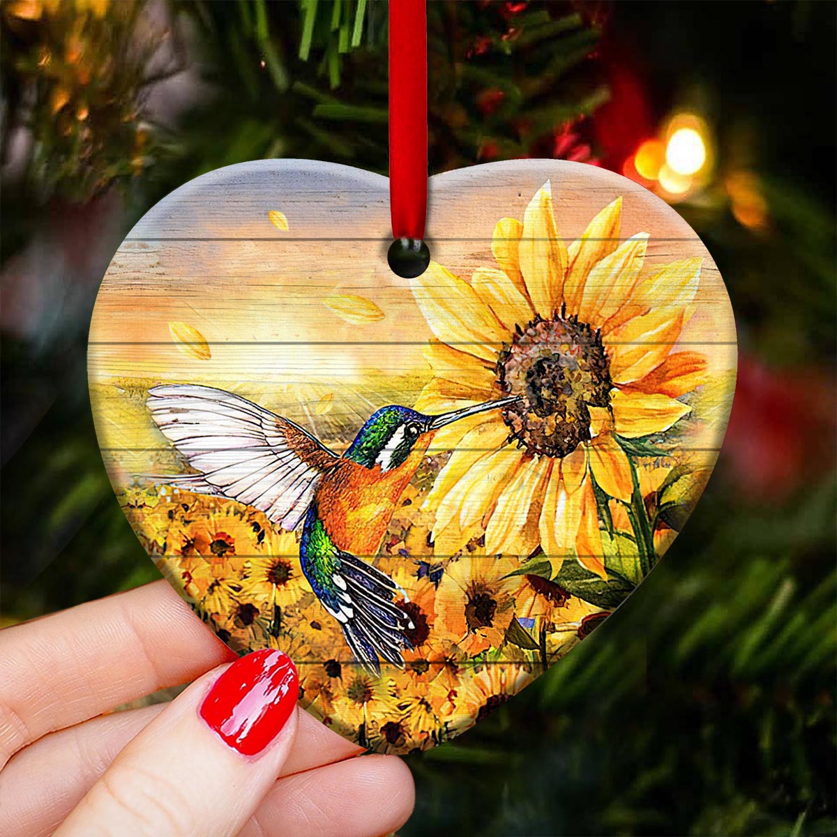 Hummingbird Faith Wood Style - Heart Ornament - Owls Matrix LTD