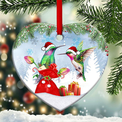 Hummingbird Christmas Give You A Gift - Heart Ornament - Owls Matrix LTD