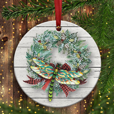 Dragonfly Christmas Classic Style - Circle Ornament - Owls Matrix LTD