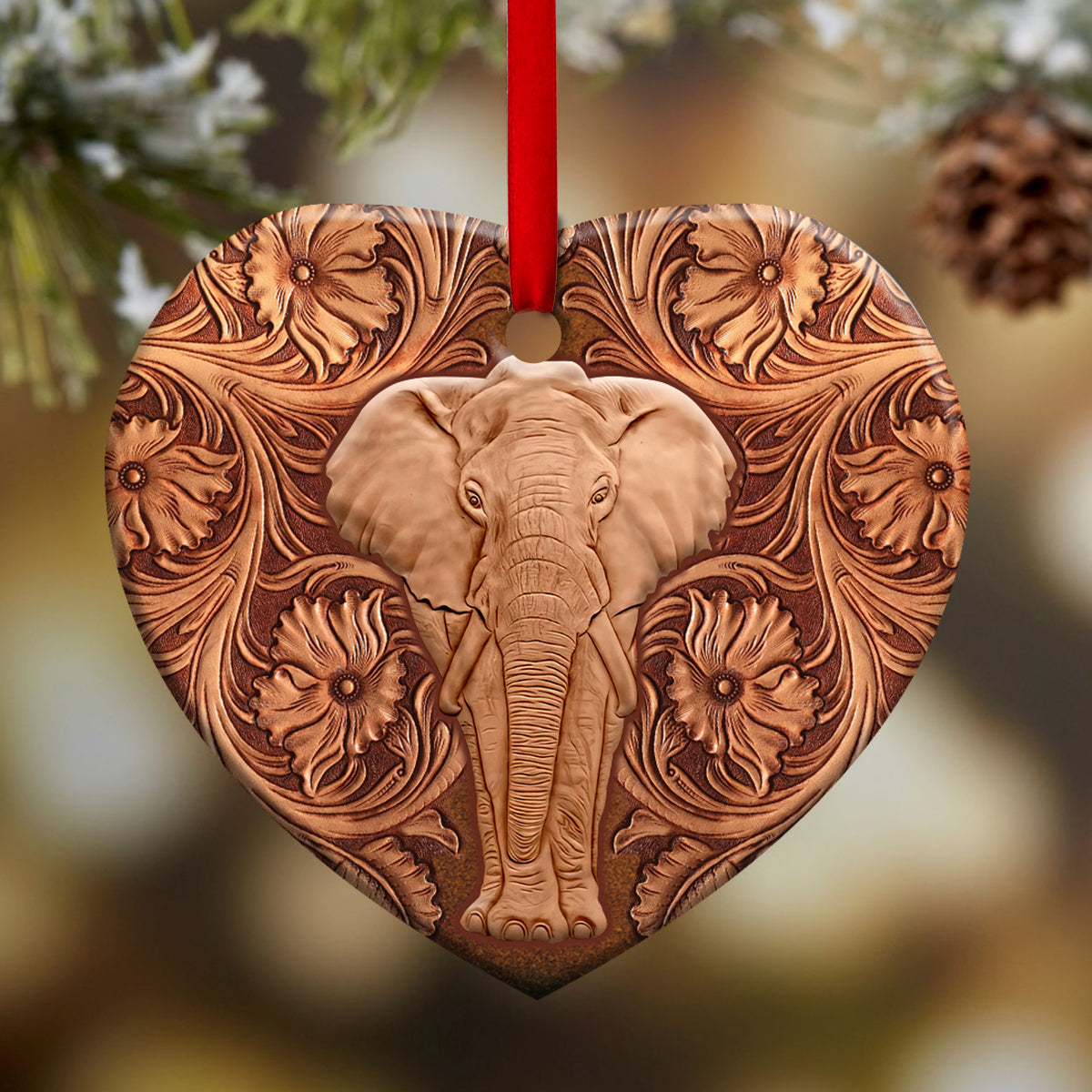 Elephant Wood Sculpture Style - Heart Ornament - Owls Matrix LTD