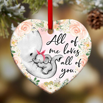 Elephant Family All Of Me Loves All Of You - Heart Ornament - Owls Matrix LTD