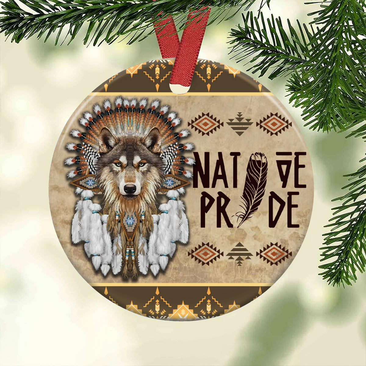 Native American Wolf Native Pride - Circle Ornament - Owls Matrix LTD