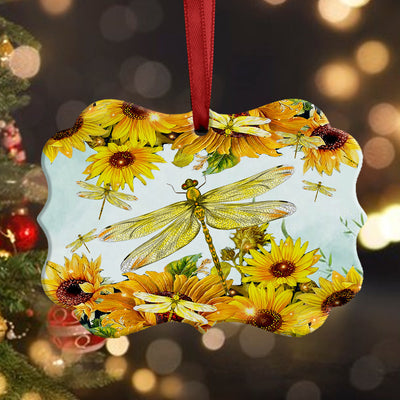 Dragonfly Sunflower Art Beautiful - Horizontal Ornament - Owls Matrix LTD