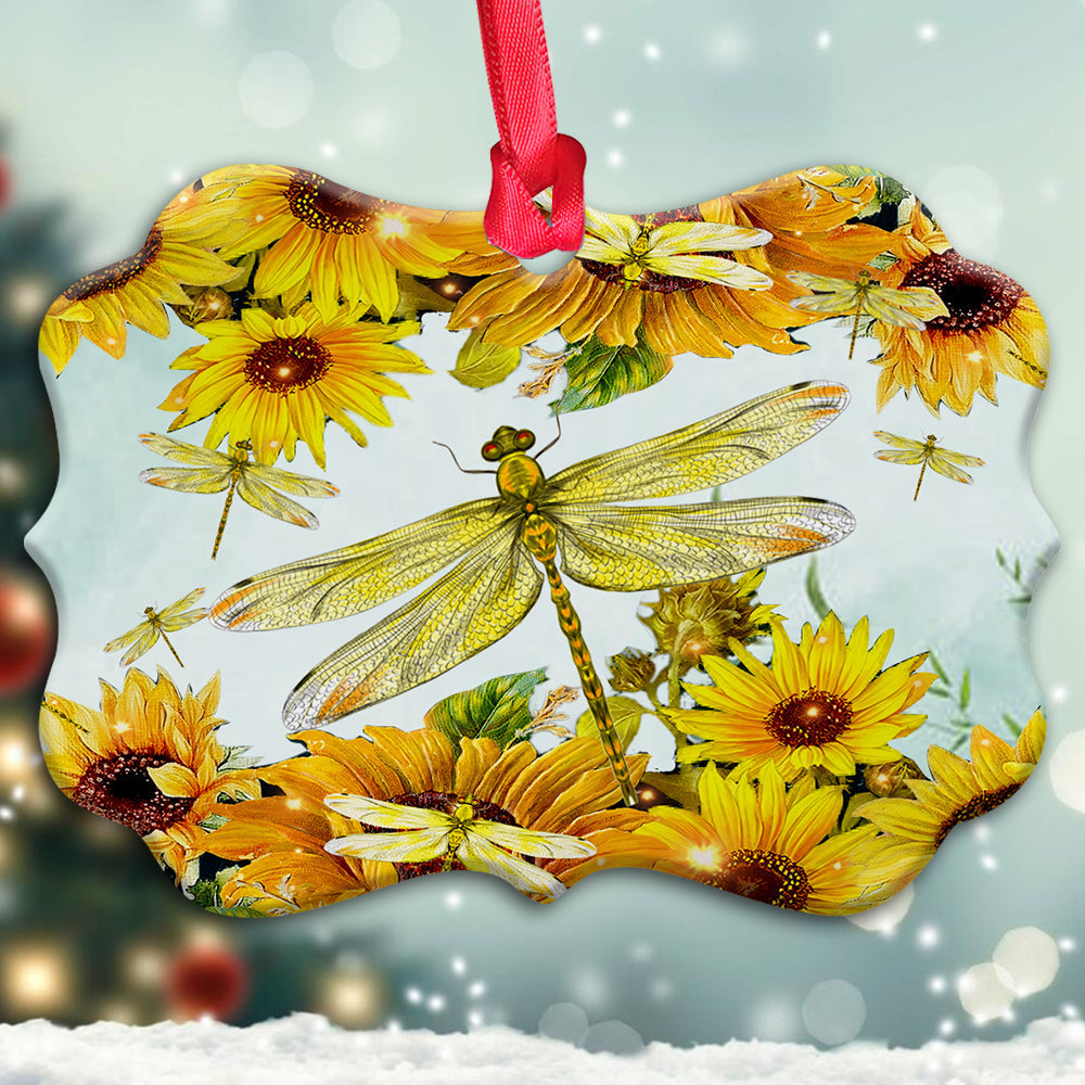 Dragonfly Sunflower Art Beautiful - Horizontal Ornament - Owls Matrix LTD