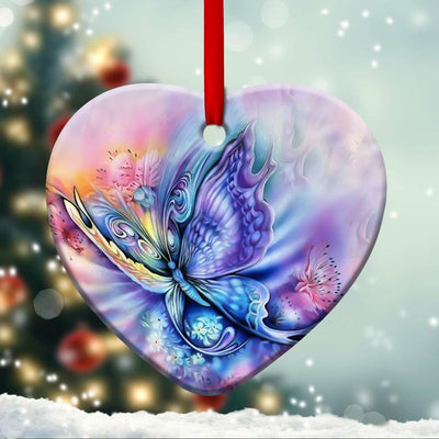 Butterfly Color Art Style - Heart Ornament - Owls Matrix LTD