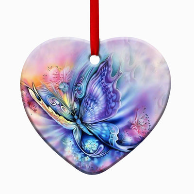 Butterfly Color Art Style - Heart Ornament - Owls Matrix LTD