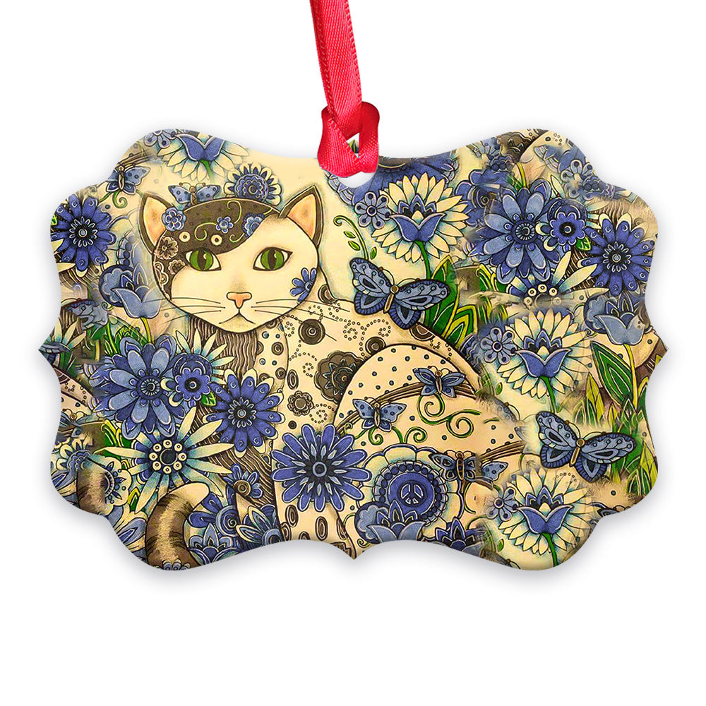 Cat Love Flower Art Style - Horizontal Ornament - Owls Matrix LTD