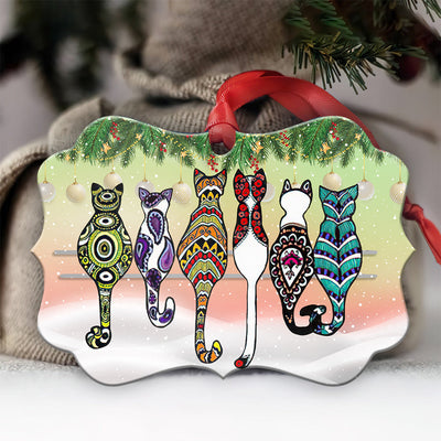 Cat Friends Pattern Christmas - Horizontal Ornament - Owls Matrix LTD