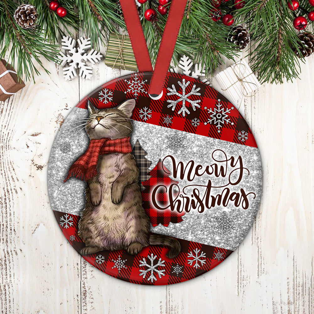 Cat Christmas Art Lovely Style - Circle Ornament - Owls Matrix LTD