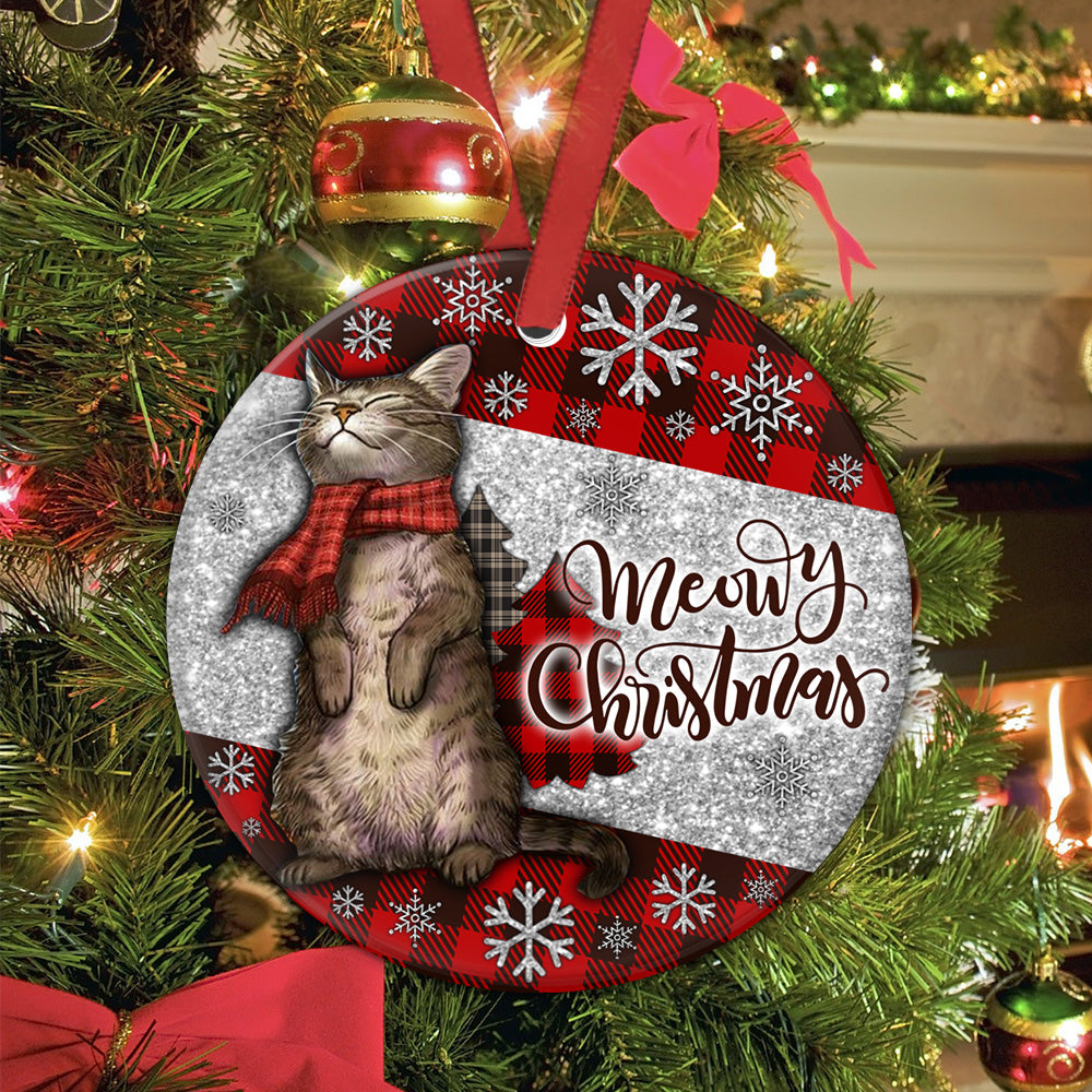 Cat Meowy Christmas Art - Circle Ornament - Owls Matrix LTD