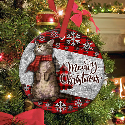 Cat Christmas Art Lovely Style - Circle Ornament - Owls Matrix LTD