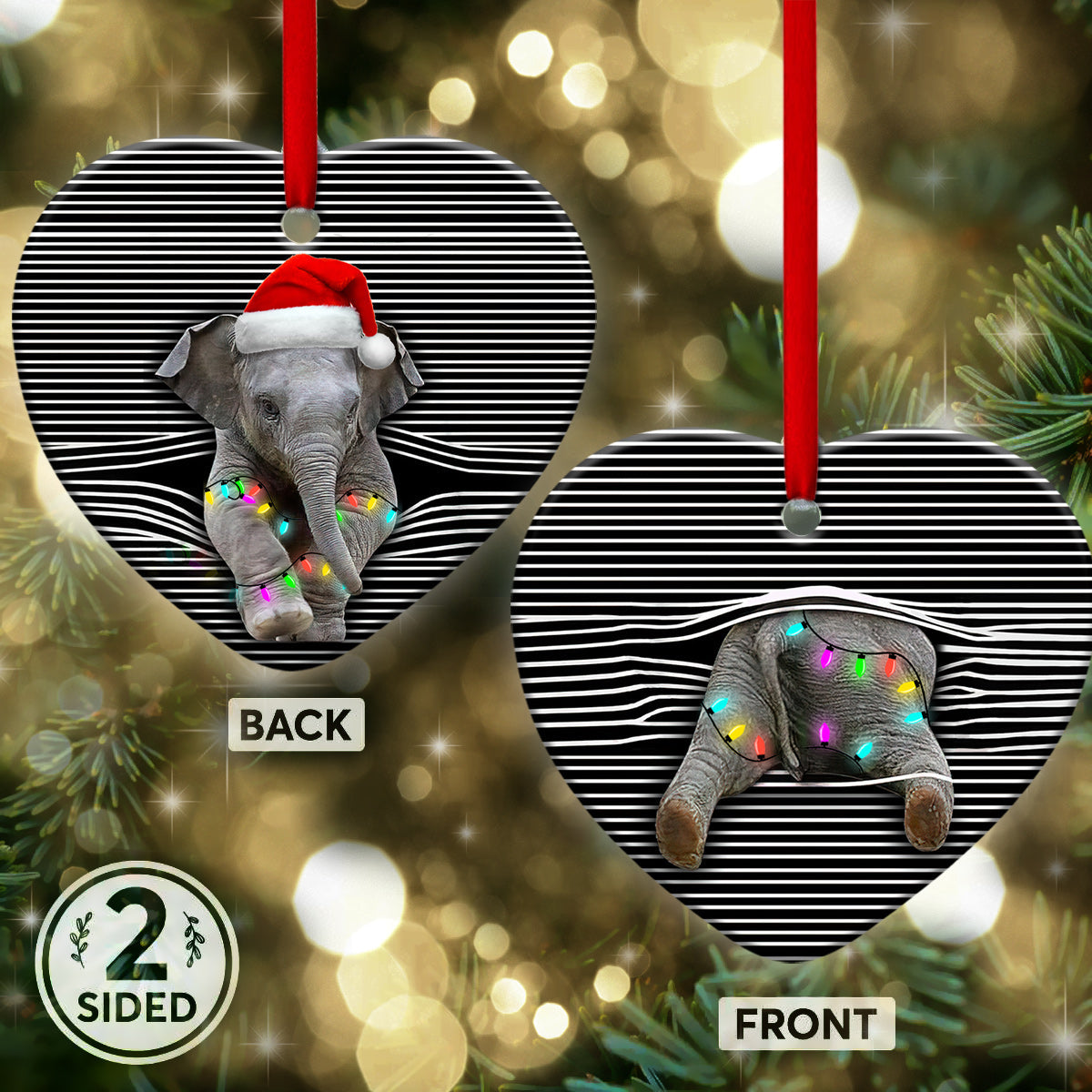 Elephant Christmas Baby Style - Heart Ornament - Owls Matrix LTD