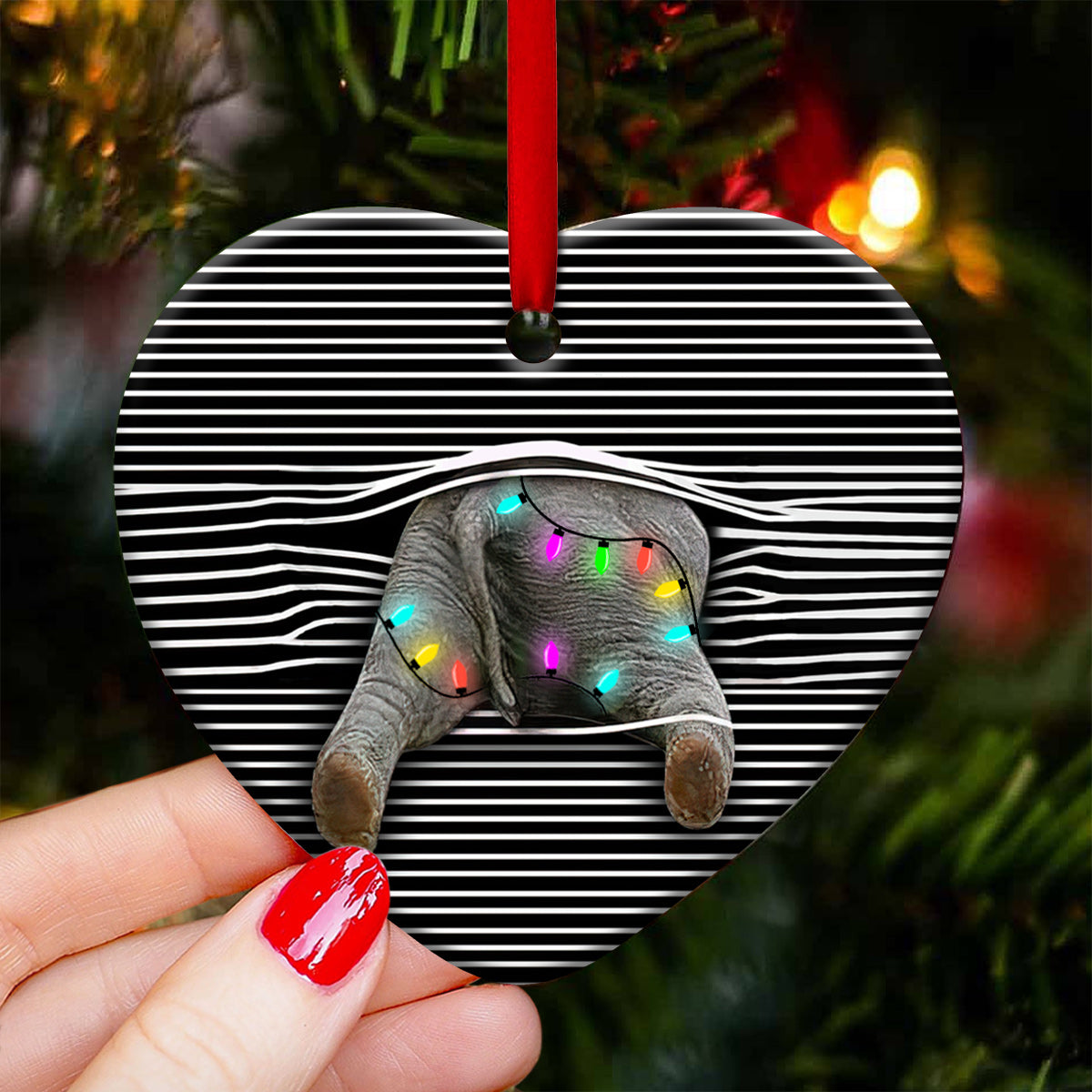 Elephant Christmas Cute Style - Heart Ornament - Owls Matrix LTD