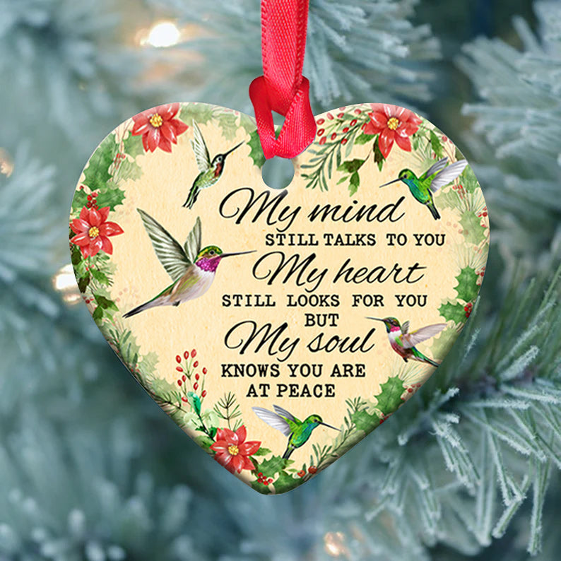 Hummingbird Memorial My Mind My Heart My Soul - Heart Ornament - Owls Matrix LTD