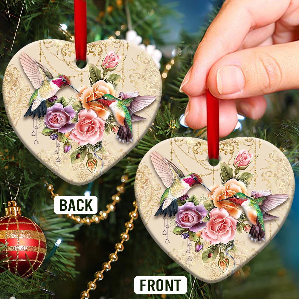 Hummingbird Flower Mandala Beautiful - Heart Ornament - Owls Matrix LTD