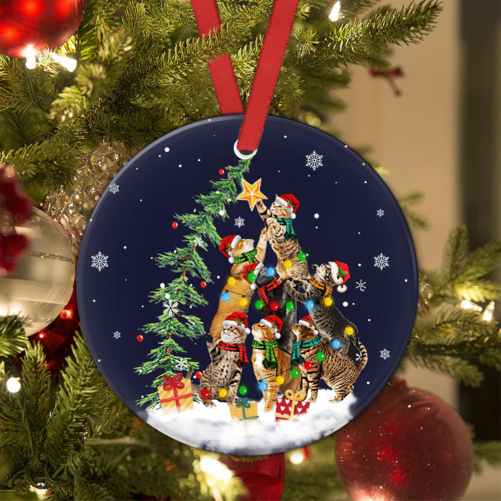 Cat Christmas Love Tree - Circle Ornament - Owls Matrix LTD