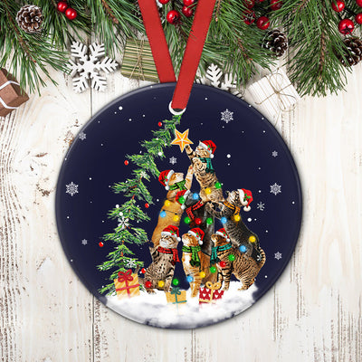 Cat Christmas Tree Style - Circle Ornament - Owls Matrix LTD