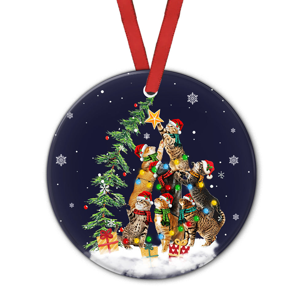 Cat Christmas Love Tree - Circle Ornament - Owls Matrix LTD