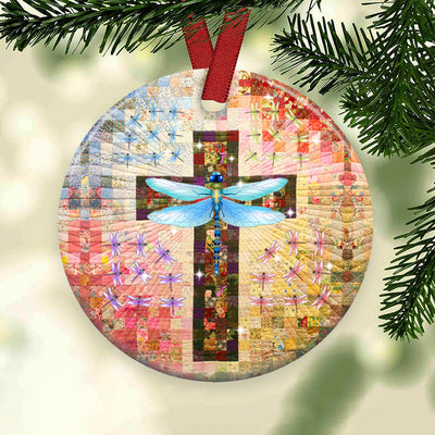 Dragonfly Christmas Peaceful Life - Circle Ornament - Owls Matrix LTD