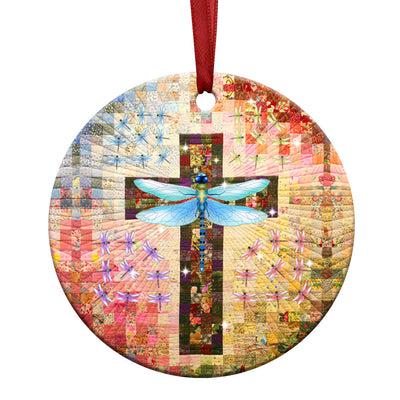 Dragonfly Christmas Peaceful Life - Circle Ornament - Owls Matrix LTD