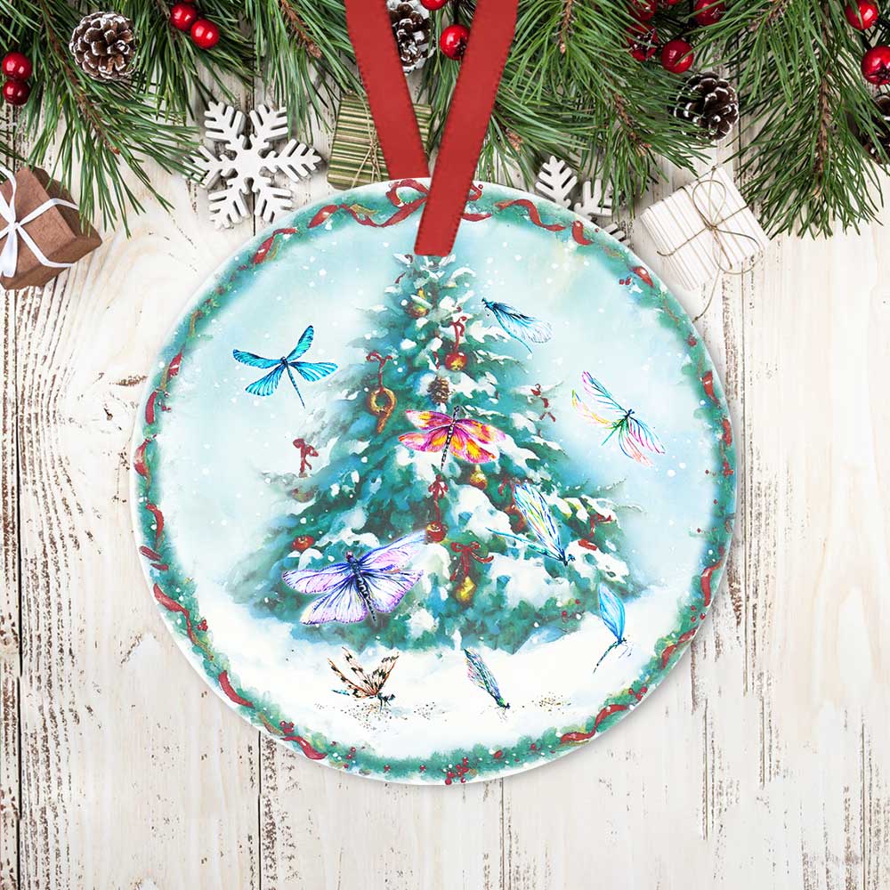Dragonfly Merry Christmas So Lovely - Circle Ornament - Owls Matrix LTD