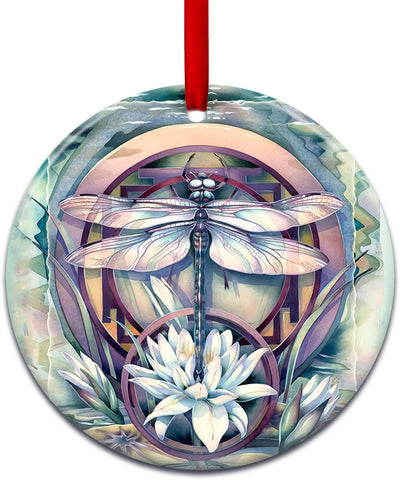 Dragonfly Art Love Flower - Circle Ornament - Owls Matrix LTD