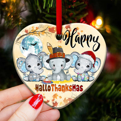 Elephant Happy HalloThanksMas Style - Heart Ornament - Owls Matrix LTD