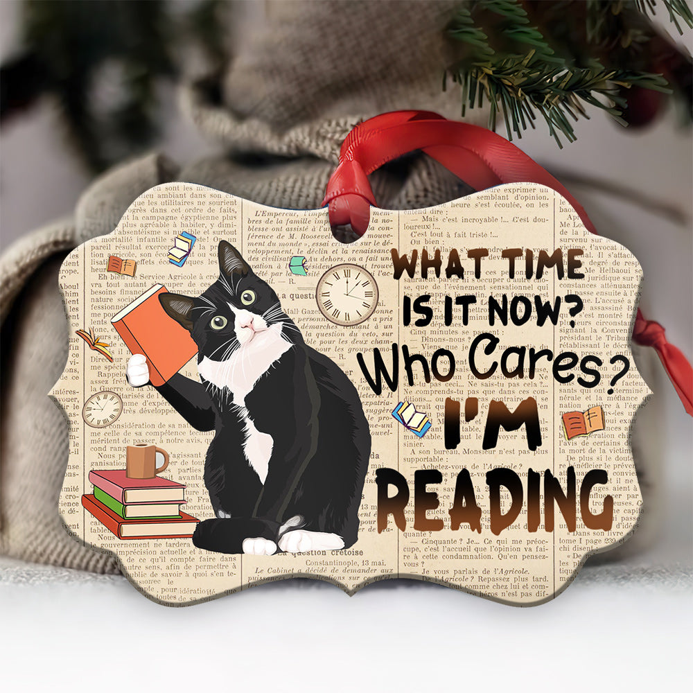 Book And Tuxedo Cat Who Cares - Horizontal Ornament - Owls Matrix LTD