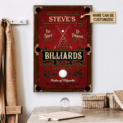 Billiard Red Billiards Room Personalized - Vertical Poster - Owls Matrix LTD