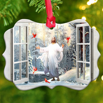Jesus Faith God And Cardinal Outside Your House - Horizontal Ornament - Owls Matrix LTD