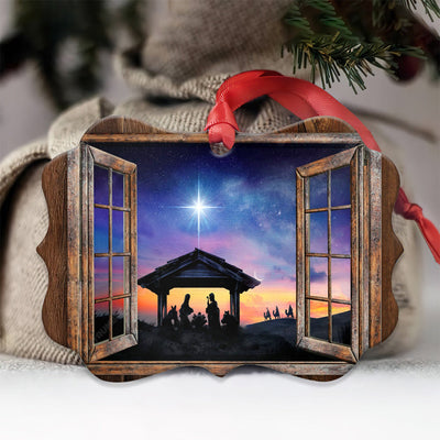 Christmas Faith Nativity Christmas Night - Horizontal Ornament - Owls Matrix LTD