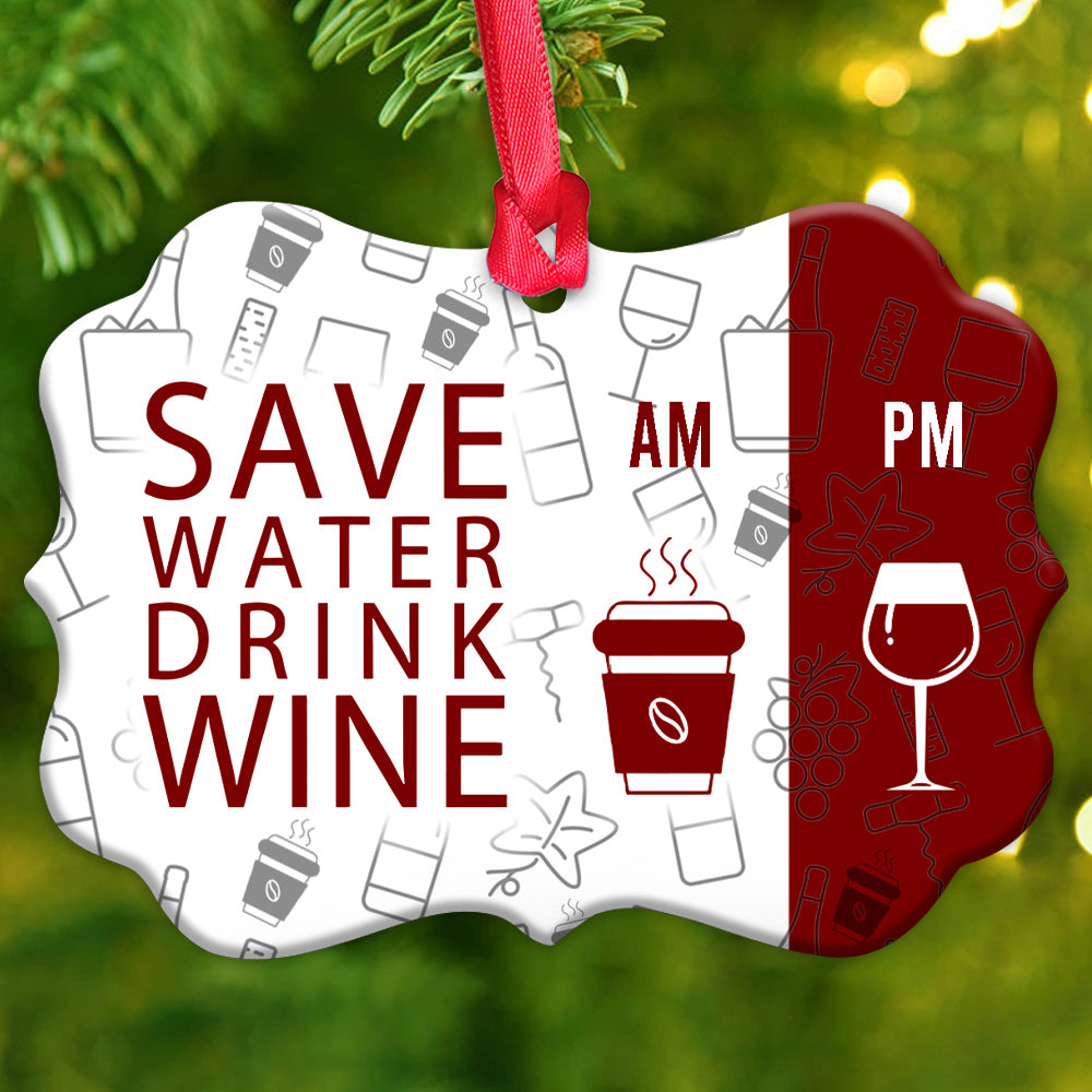Wine Save Water Drink Wine - Horizontal Ornament - Owls Matrix LTD