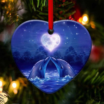 Dolphin Couple Lover Moon - Heart Ornament - Owls Matrix LTD