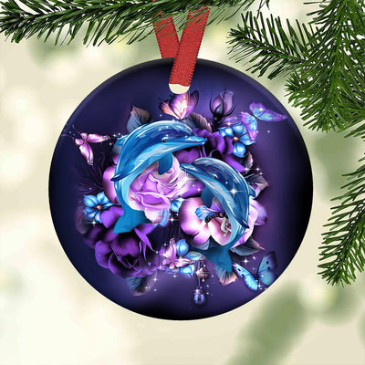 Dolphin Purple Magical Floral - Circle Ornament - Owls Matrix LTD