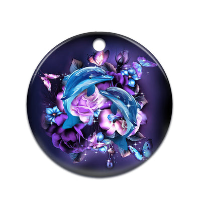 Dolphin Purple Magical Floral - Circle Ornament - Owls Matrix LTD