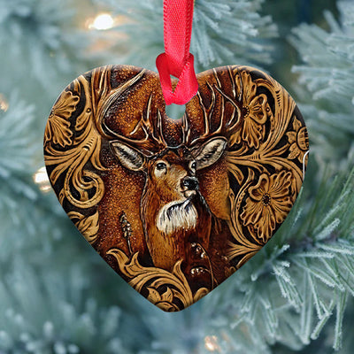 Hunting Wooden Style For Deer Hunting Lovers - Heart Ornament - Owls Matrix LTD
