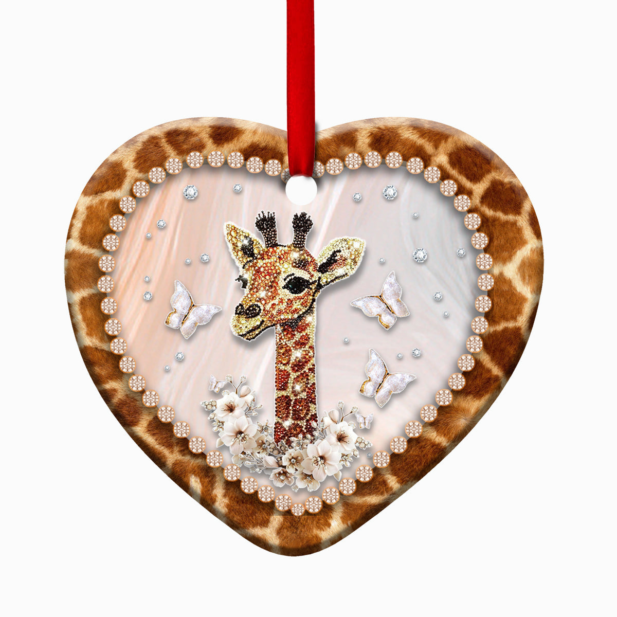Giraffe Floral Butterfly So Twinkle - Heart Ornament - Owls Matrix LTD