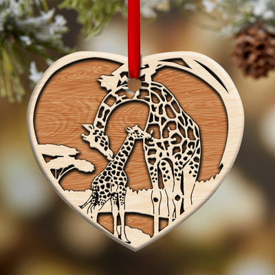 Giraffe Mom And Baby So Lovely - Heart Ornament - Owls Matrix LTD