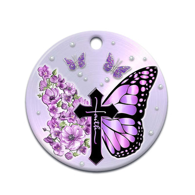 Butterfly Faith Purple Floral - Circle Ornament - Owls Matrix LTD