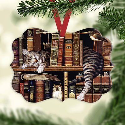 Cat Book Cats In My Bookshelf - Horizontal Ornament - Owls Matrix LTD
